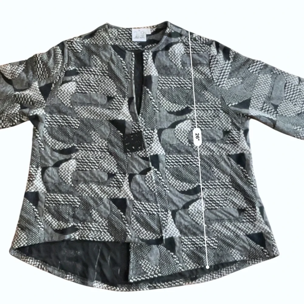 Parsley & Sage Jacket Wms XL Black White Geometric Patchwork Lagenlook Boho